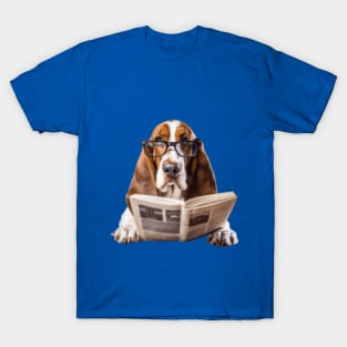 Basset hound dog reading the newspaper T-Shirt